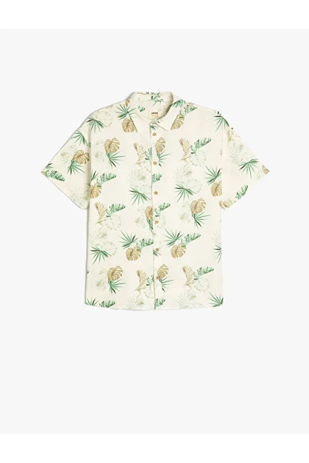 Детская рубашка для мальчиков с коротким рукавом Leaf patterned Koton, Ecru Patterned