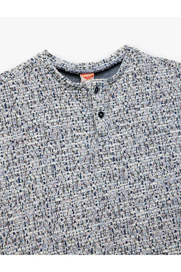 Детская футболка с пуговицами Button Detailed Short Sleeve Crew Neck Knitted T-Shirt Koton, Blue Patterned — фото 3