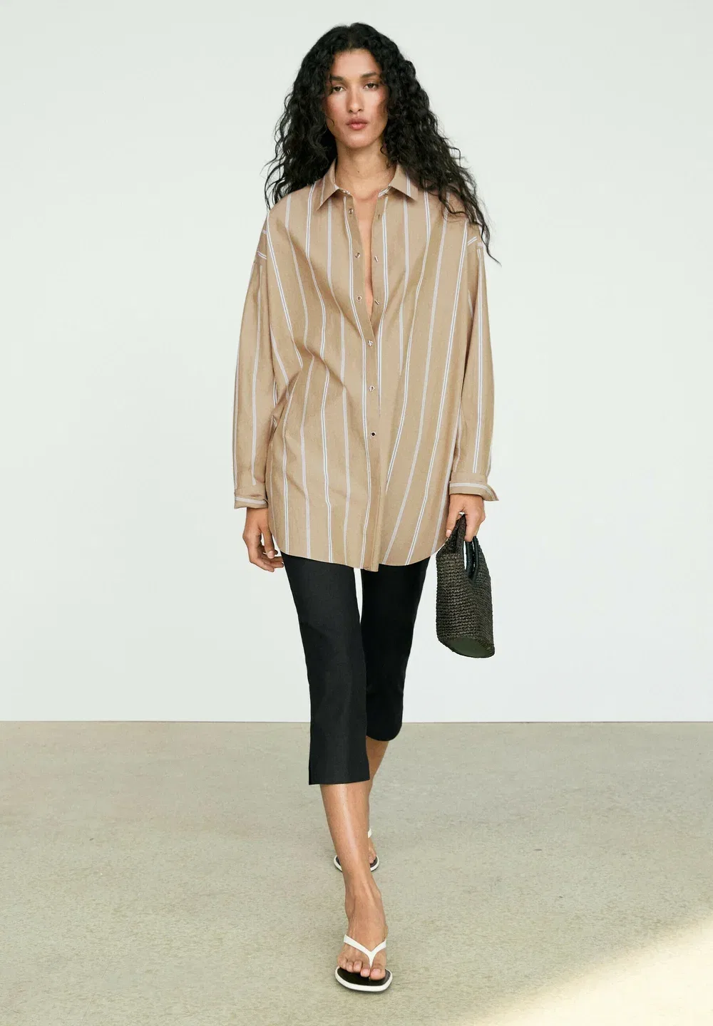 Рубашка в полоску с пуговицами - блузка на пуговицах Massimo Dutti, Dark Brown
