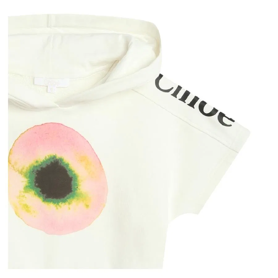 Платье хлопковое с капюшоном и принтом Chloe Girls Logo-Print Hooded Cotton Dress Chloé, White — фото 3