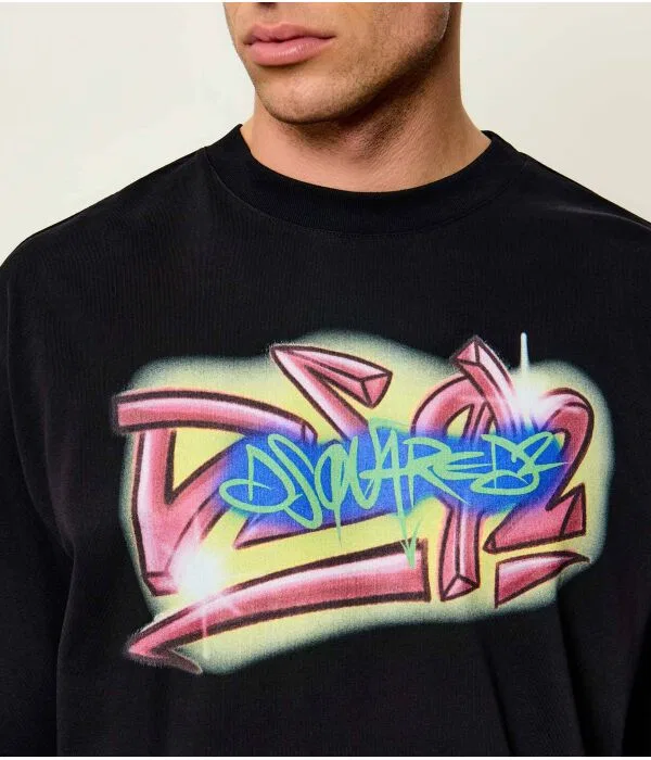 Мужская футболка свободного кроя Dsquared2, черный — фото 4