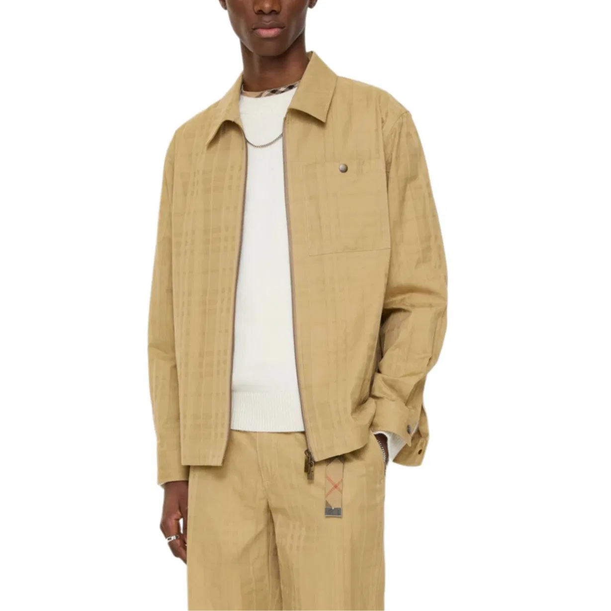 Мужская рубашка-куртка на молнии с клетчатым принтом Burberry, Beige — фото 3