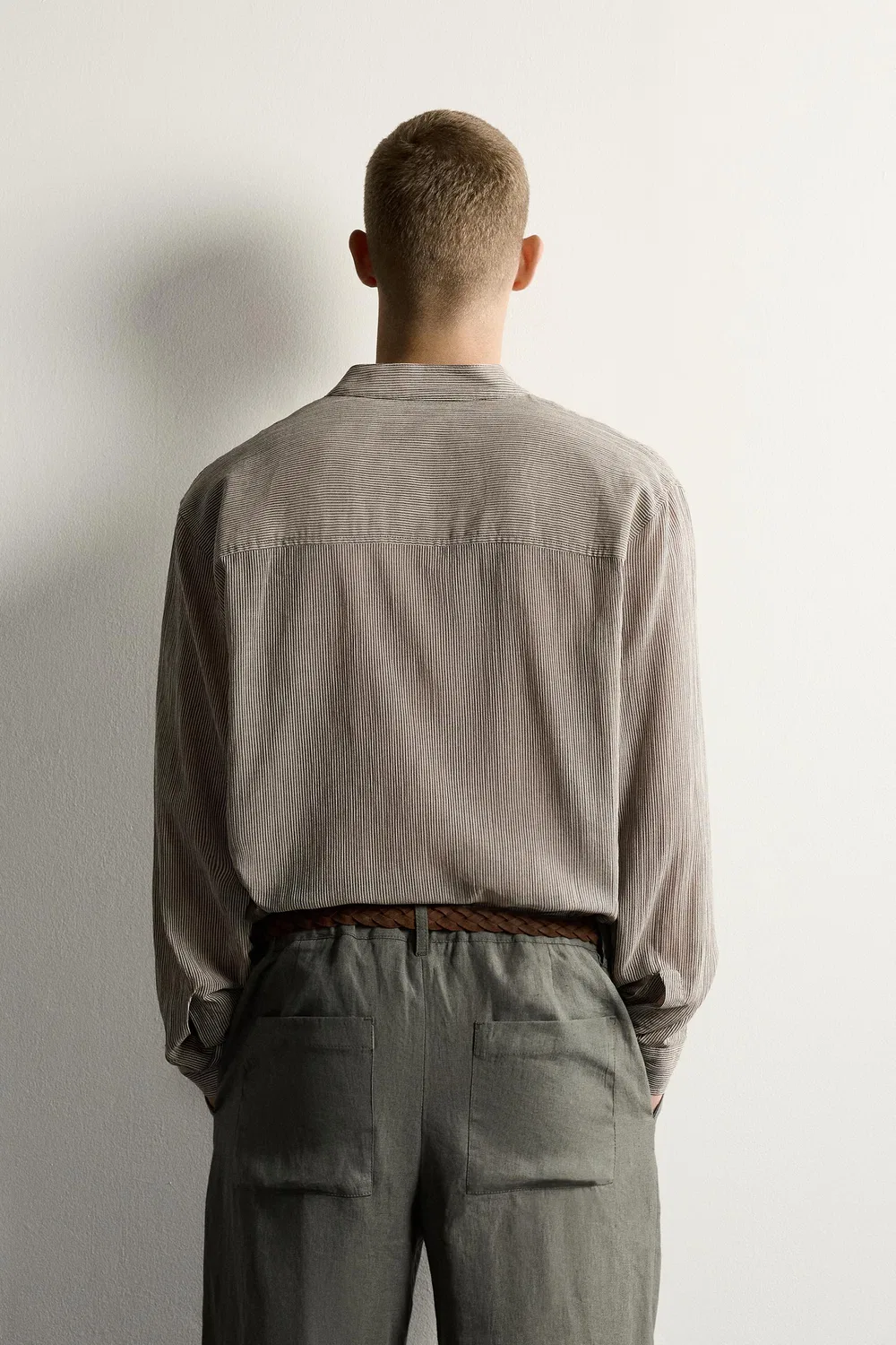Рубашка из жаккарда свободного кроя ZARA, Brown Stripes — фото 3