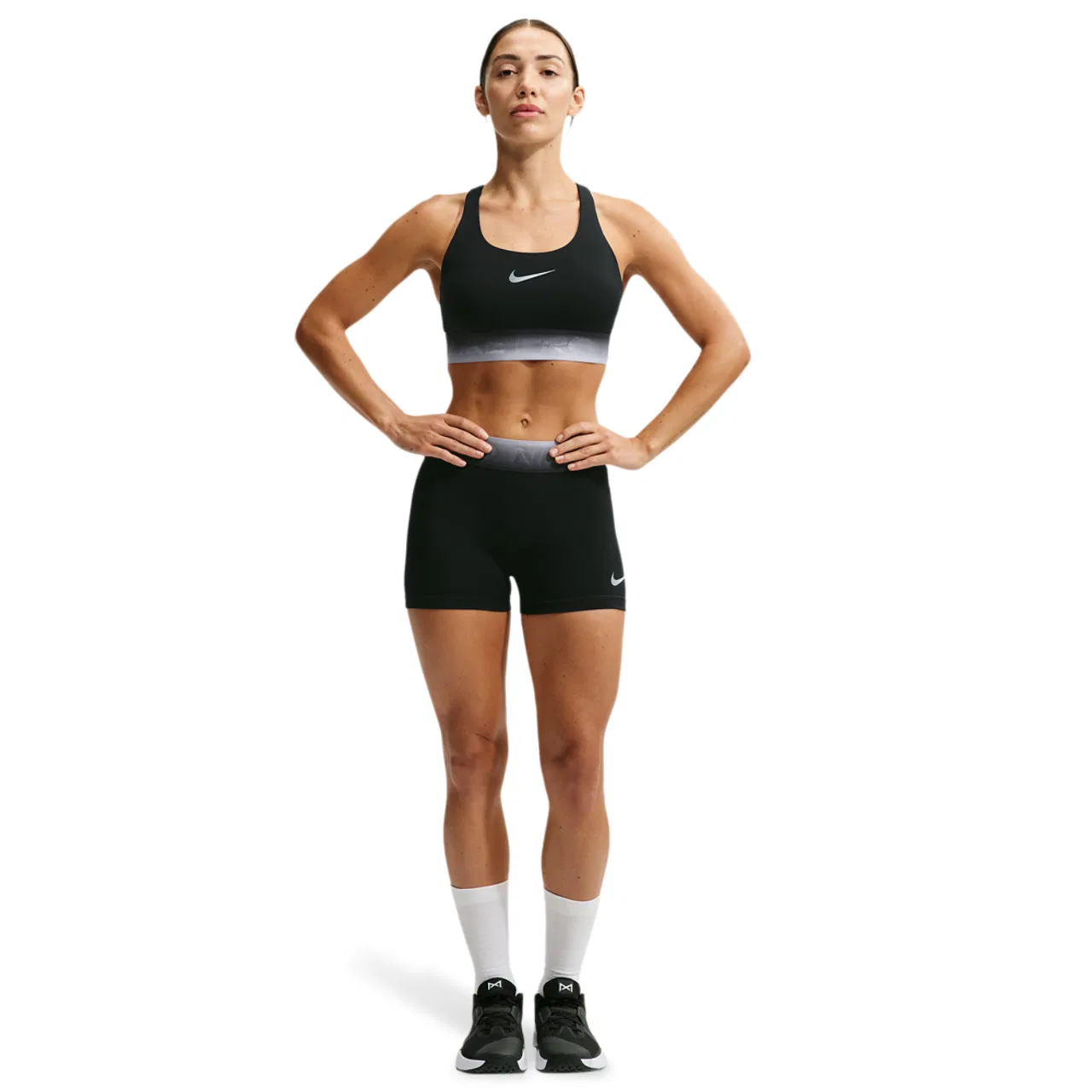 Женские компрессионные шорты с влагоотводящей тканью Nike Pro Dri-FIT Mid-Rise 3In Short TT Gradient, Black/Ghost — фото 4