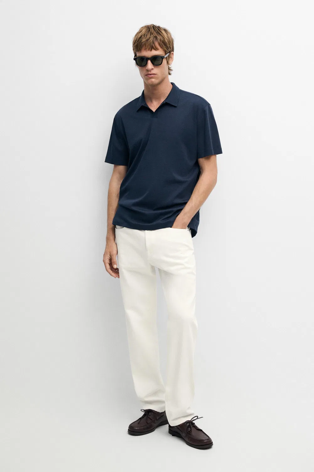 Джинсы Massimo Dutti Stonewashed Tapered-Fit, кремовый — фото 2