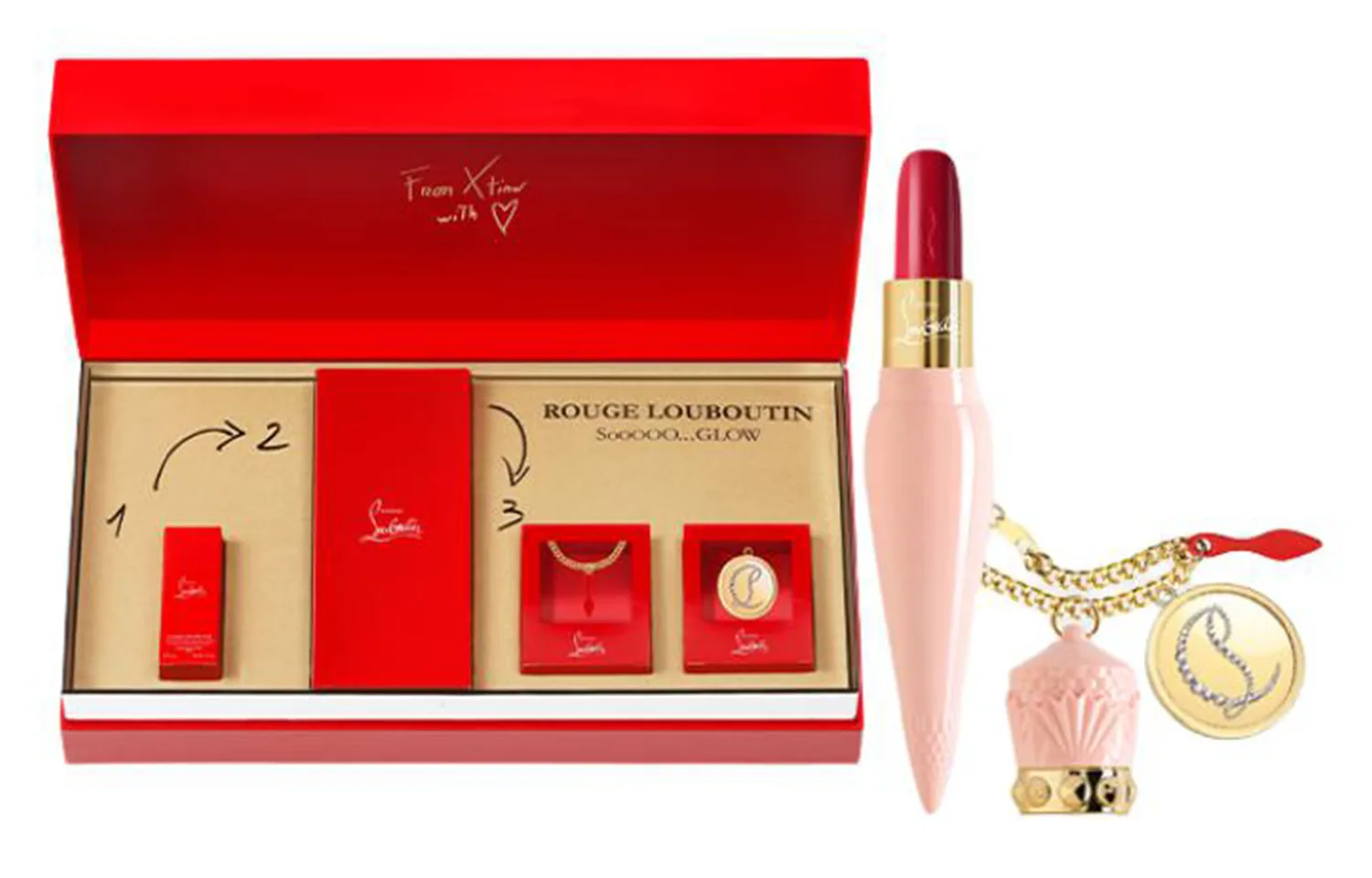 Christian Louboutin Помада CL Radiant Custom Lipstick Heart, набор для макияжа, легко растушевывается, Four-Piece Set
