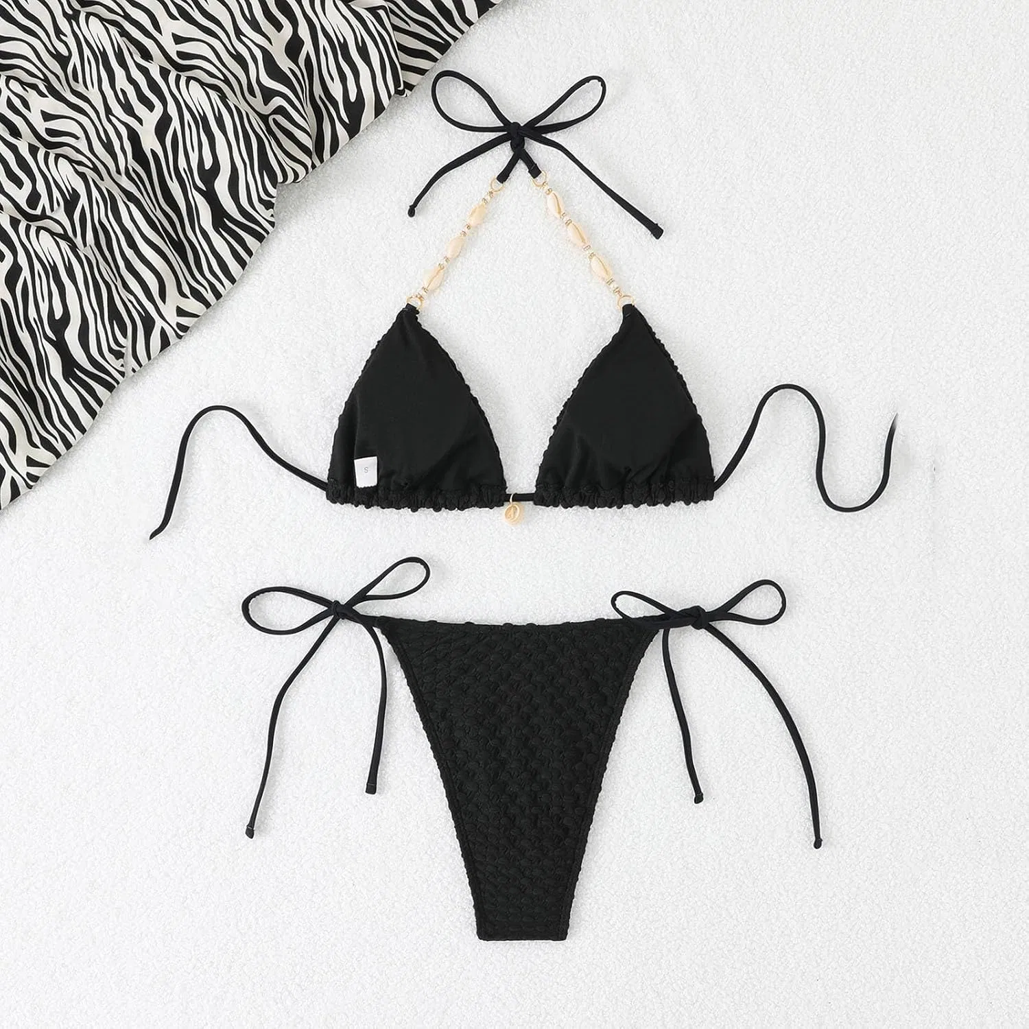 Женский бикини-сет с push-up Halter Triangle Two Piece, Black — фото 4