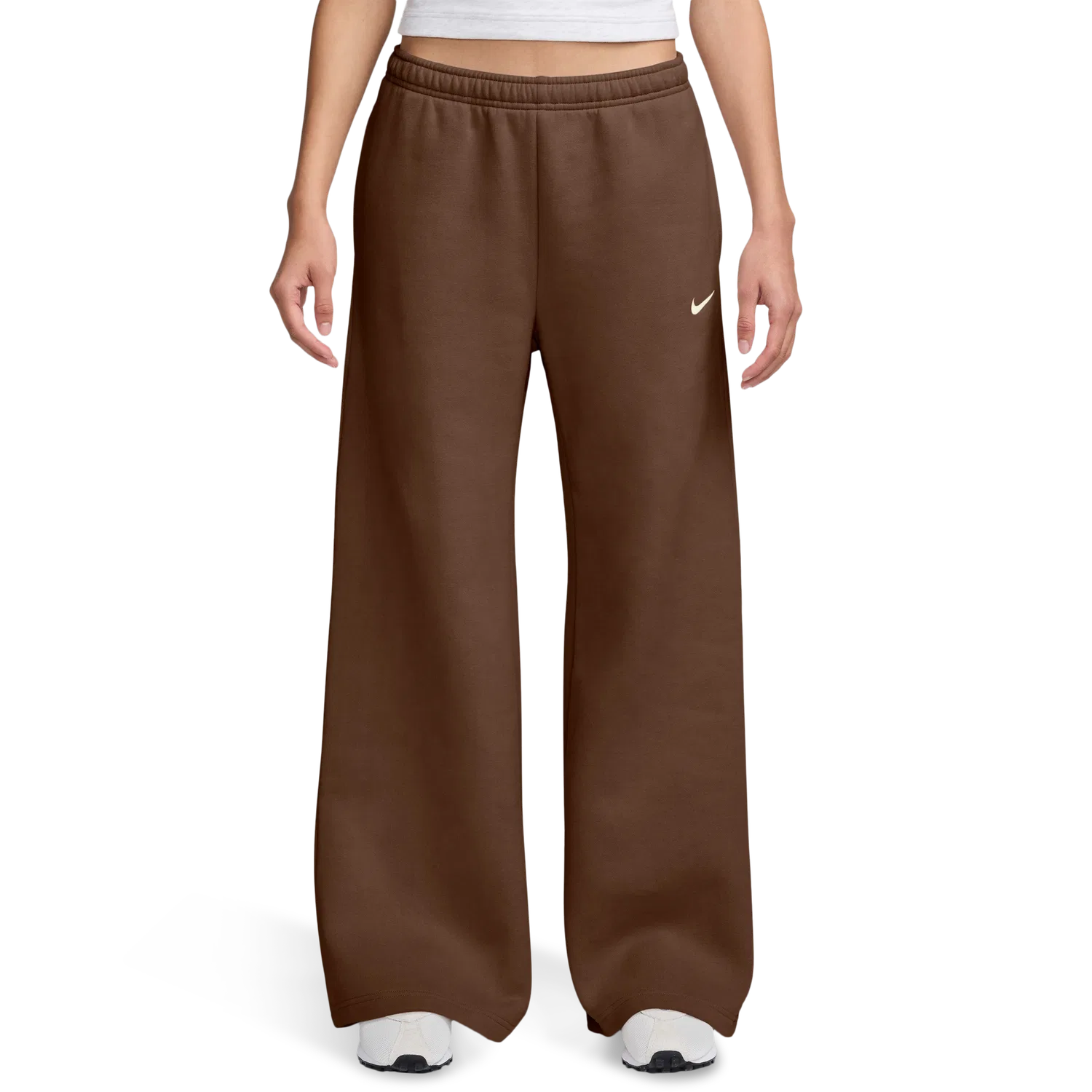 Женские широкие брюки из футера Nike Studio Fleece Wide Leg Pant, Cacao/Sail — фото 4