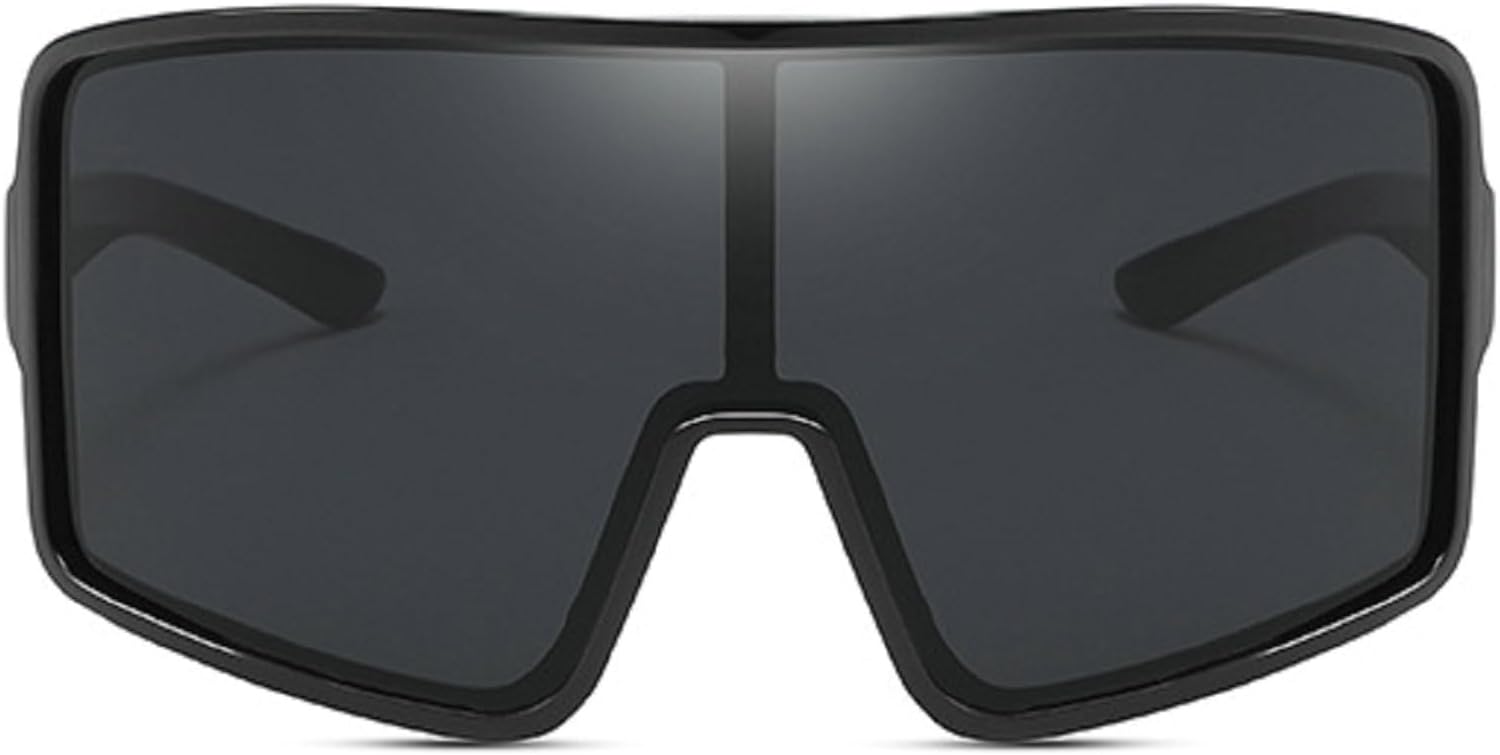 

Спортивные солнцезащитные очки большого размера с обтекаемой формой для женщин и мужчин, футуристические очки с изогнутыми линзами, модные солнцезащитные очки-щитки в стиле Y2K mincl, Black