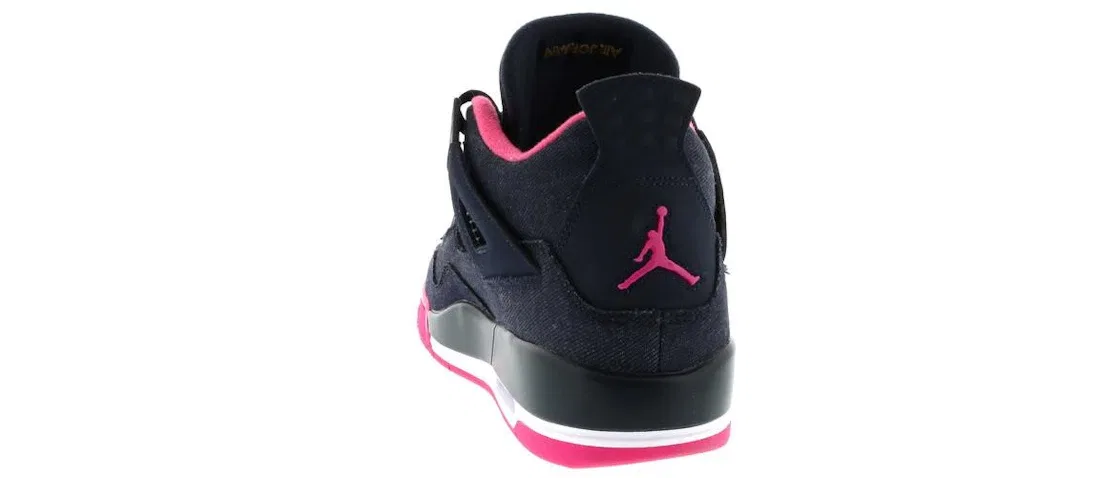 Детские кроссовки для девочек с джинсовым верхом Jordan 4 Retro, Dark Obsidian/Vivid Pink-White-Metallic Gold — фото 4