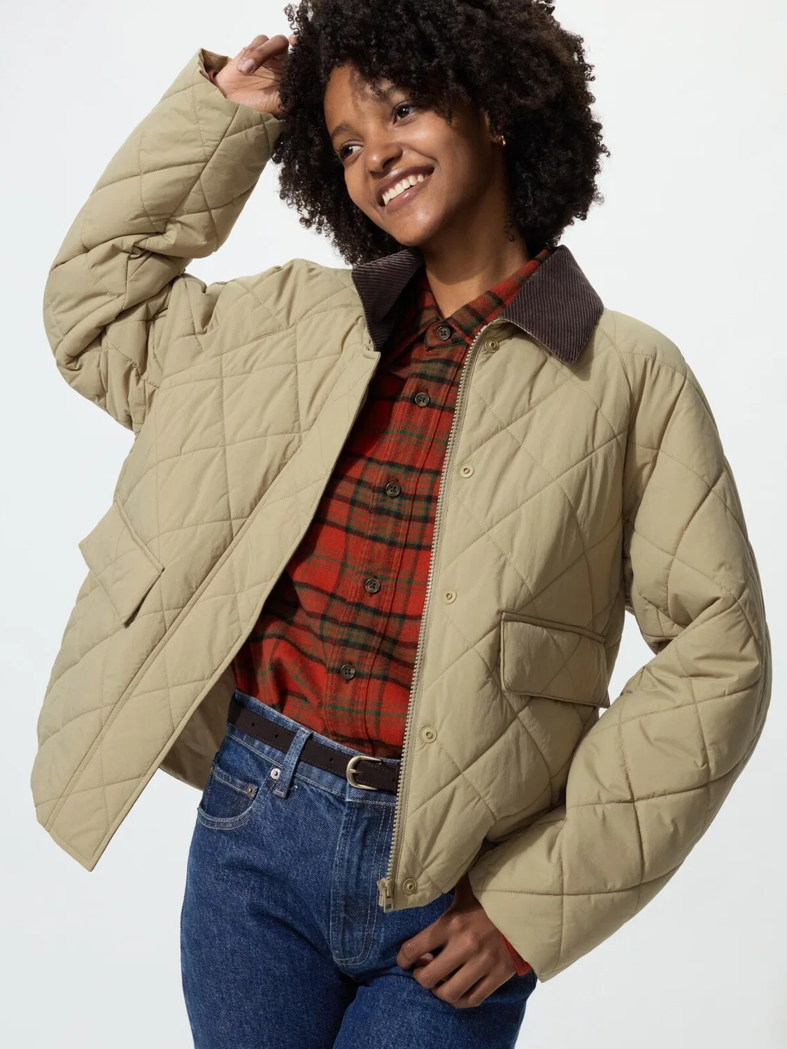 Куртка Uniqlo paddard utility short jacket, короткая, универсальная, бежевый