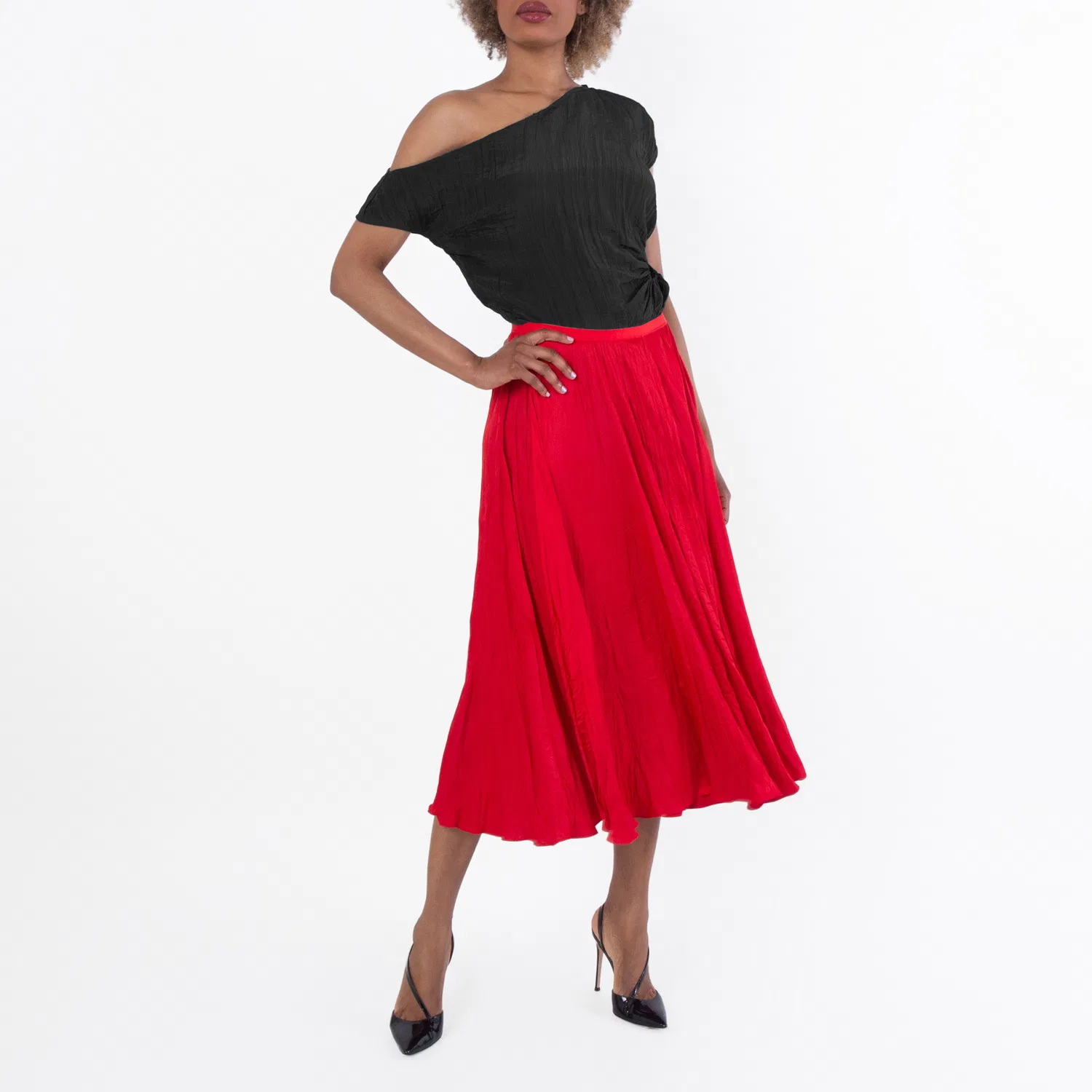 Юбка-миди А-силуэта Crinkled A-Line Midi Skirt Polo Ralph Lauren, Cruise Red — фото 4