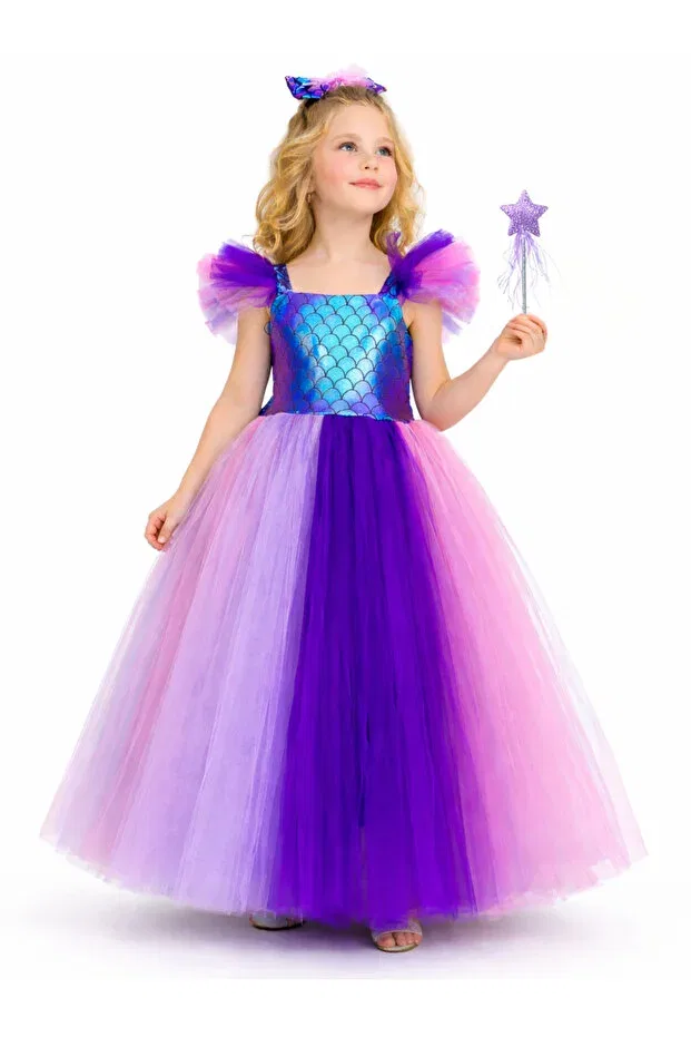 Детское платье для девочек с принтом Mermaid new evening dress & hair clip set Casabony, Blue
