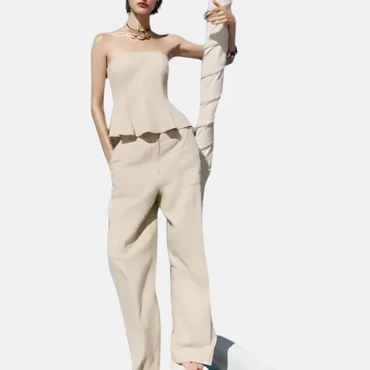 Женский топ без бретелей с приталенной талией Light Beige ZARA, Light Beige — фото 4