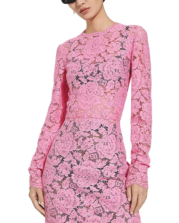 Женское кружевное платье Cordonetto lace sheath dress Dolce & Gabbana, розовый — фото 3