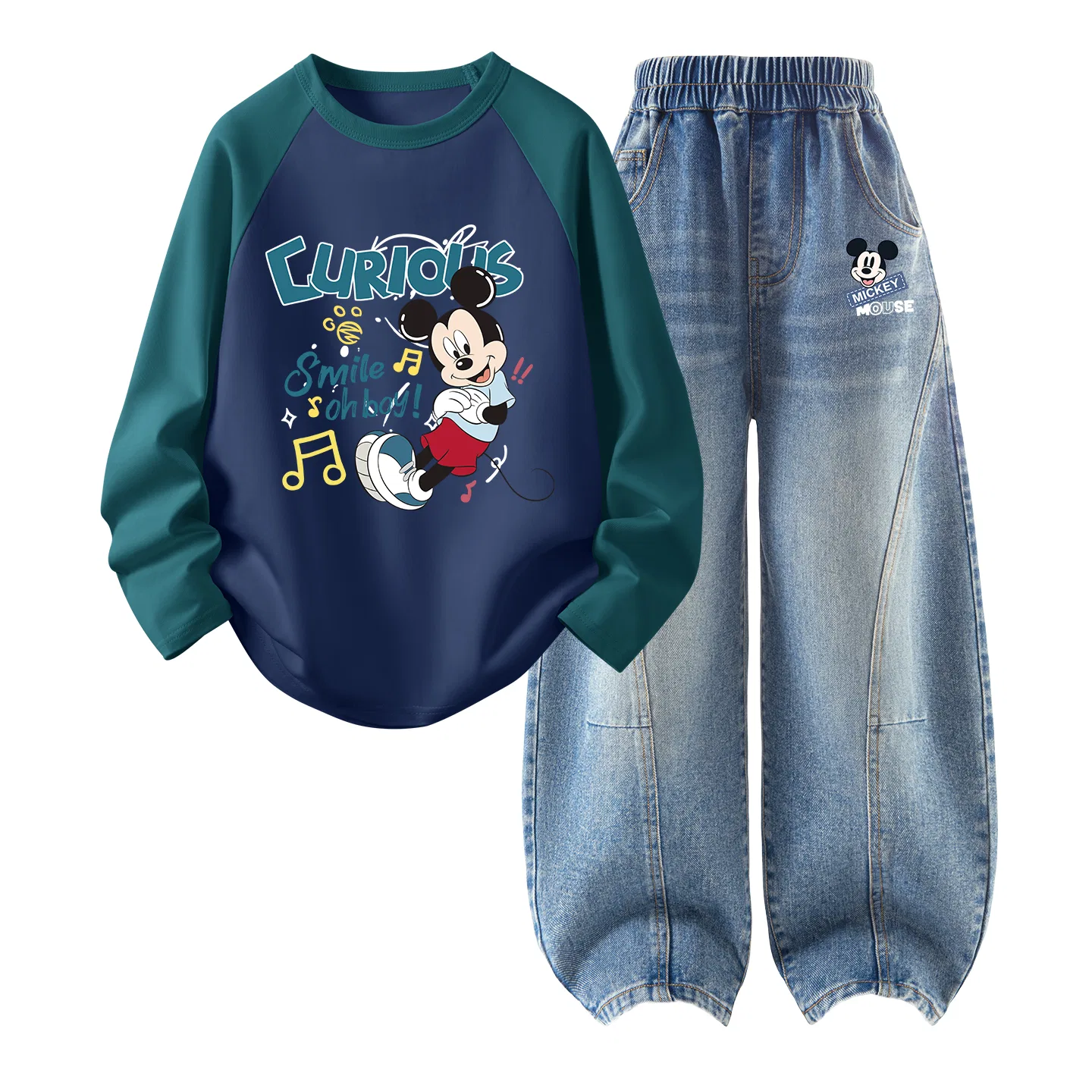 Детский комплект спортивной одежды с круглым вырезом Disney, Dark Green Blue+Denim Light Blue