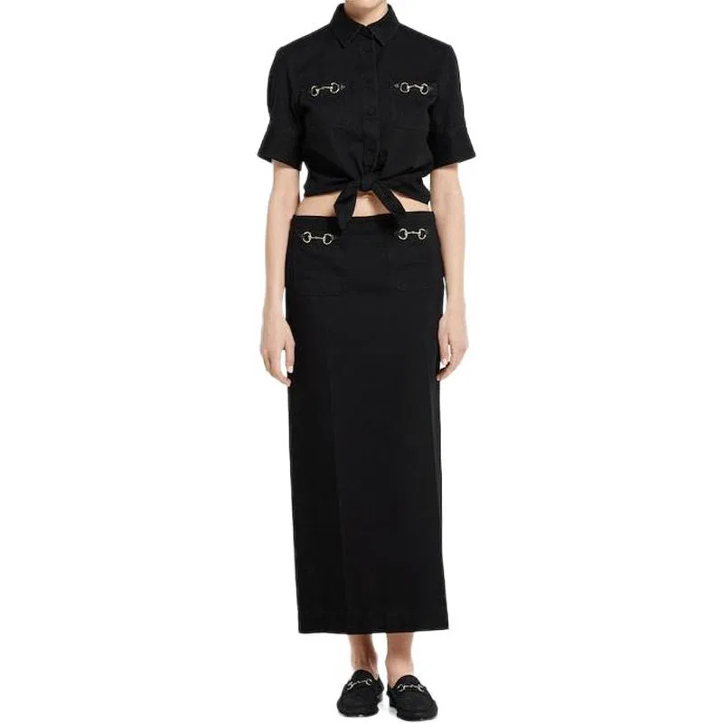 Женская рубашка из денима с пряжкой в виде уздечки GUCCI, Black — фото 3