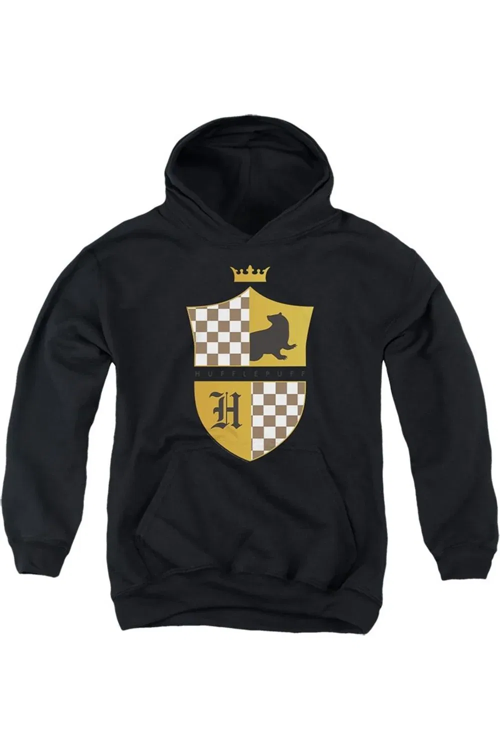 Детское худи с капюшоном с принтом Harry Potter Hufflepuff Checkered Shield Crest Gildan, черный