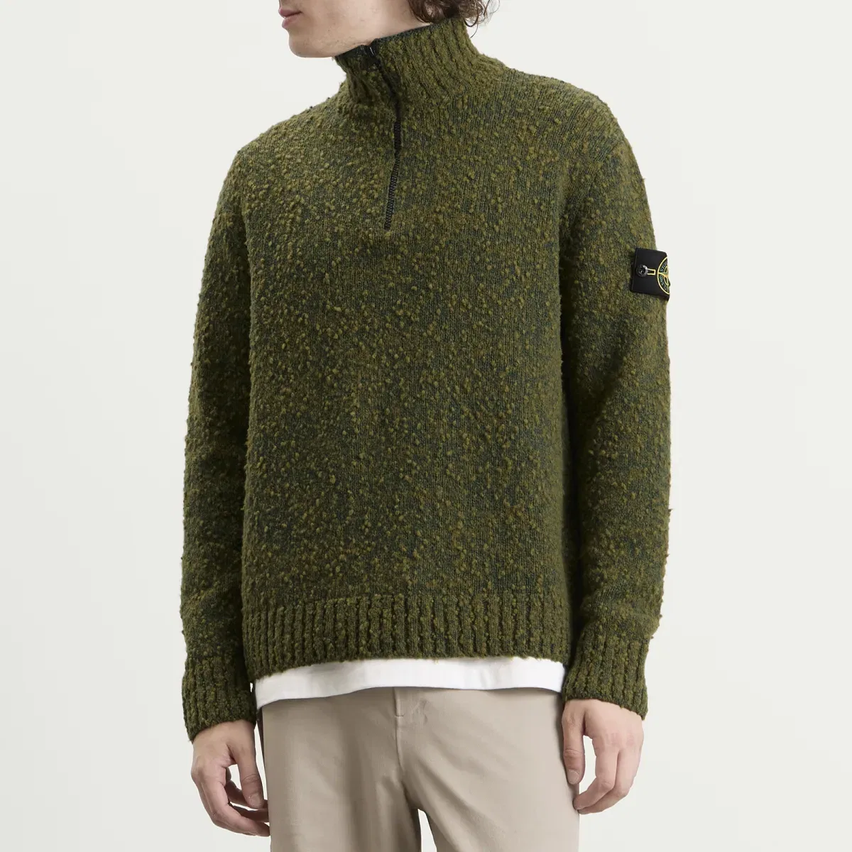Свитер с полузастежкой-молнией Speckled Wool Nylon Half Zip Jumper Stone Island, Dark Green Melange — фото 2