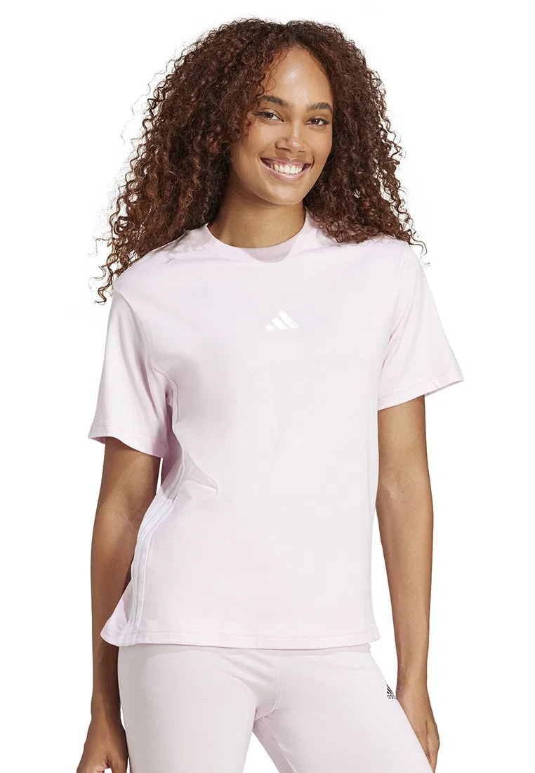 Футболка, хлопок, три полоски, Essentials Adidas, белый/розовый