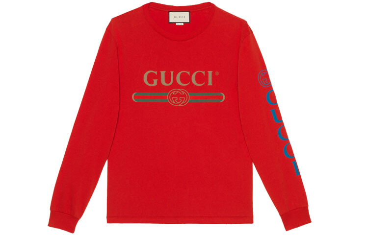 

Мужской пуловер с принтом букв и круглым вырезом, красный Gucci, красный
