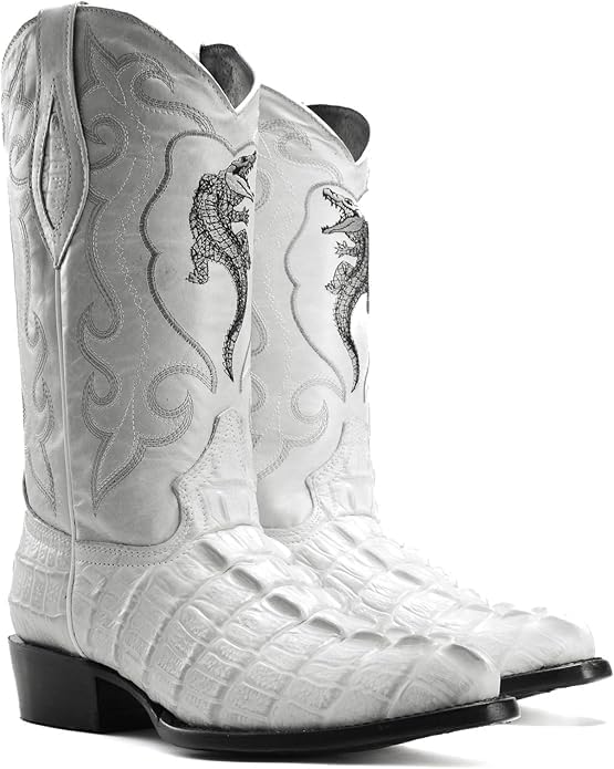 

Мужские ковбойские ботинки в западном стиле J-Toe из натуральной кожи с экзотическим принтом кожи каймана- зимне-белого цвета Generic