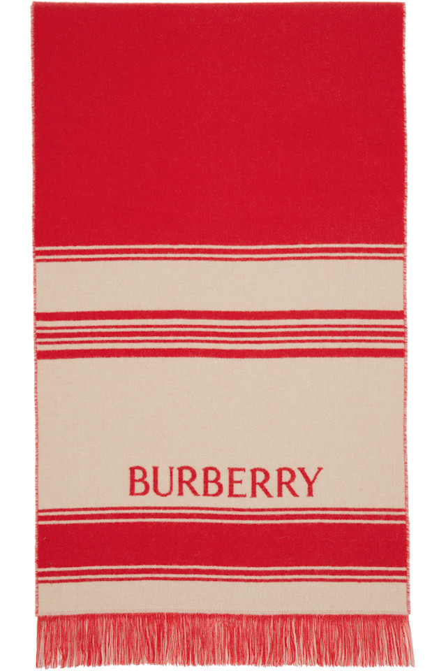 

Burberry Шерстяной шарф в красно-бежевую полоску