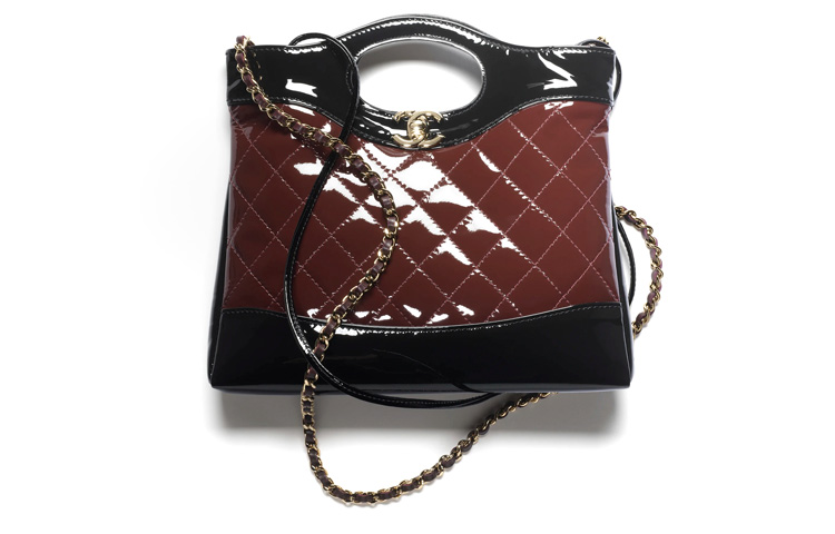 

CHANEL Мини-сумка через плечо из телячьей лаковой кожи, кроссбоди, женская, бордово-черная