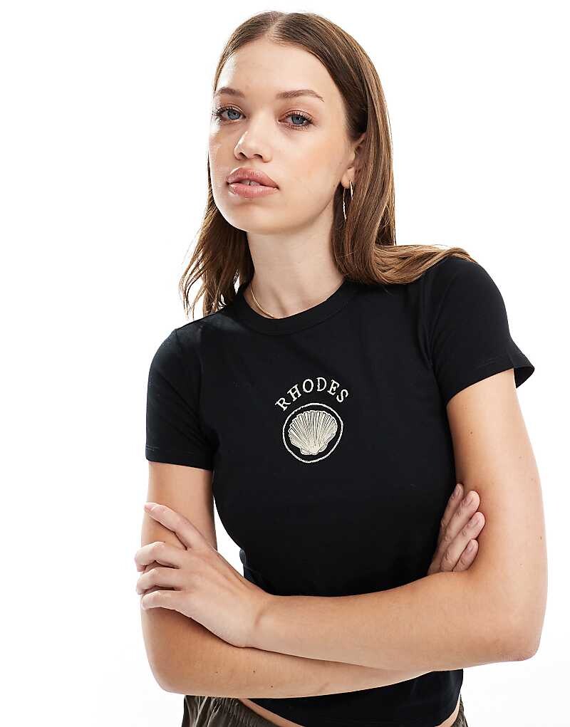 

Cotton:On Черная удлиненная футболка Cotton On с рисунком ракушки Родоса