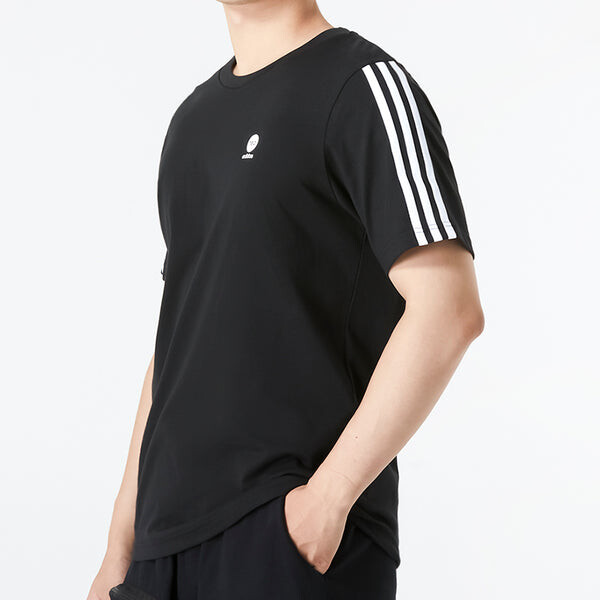 Футболка Men's adidas neo Solid Color Stripe Logo Athleisure Casual Sports Round Neck Short Sleeve Black T-Shirt, черный — фото 4
