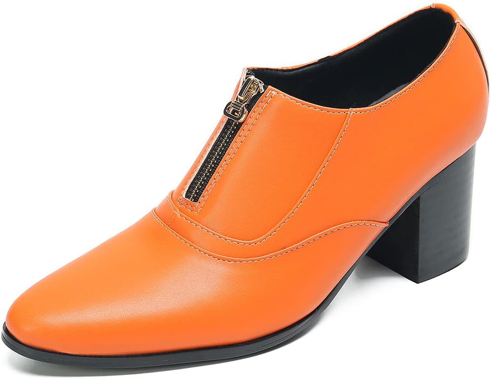 

Мужские лоферы Santimon с насосом, без шнурков, для вечеринок, повседневные кожаные туфли, модные, западного стиля, на вечеринку, свадьбу, диско, на каблуке с молнией, для мужчин и мальчиков, оранжевый