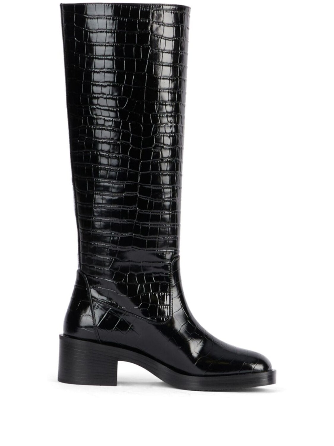 Ботинки Stuart Weitzman из кожи с тиснением под крокодила, черный
