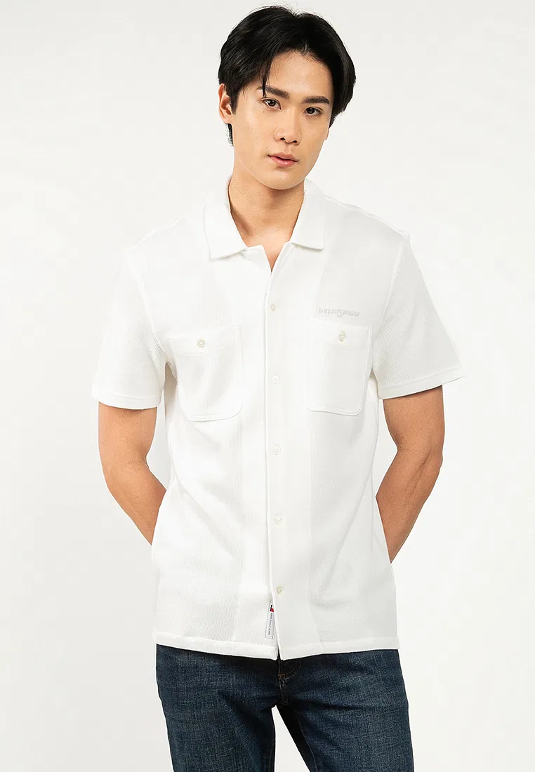 Рубашка стандартного кроя с короткими рукавами вафельной вязки - Tommy Jeans Tommy Hilfiger, экрю