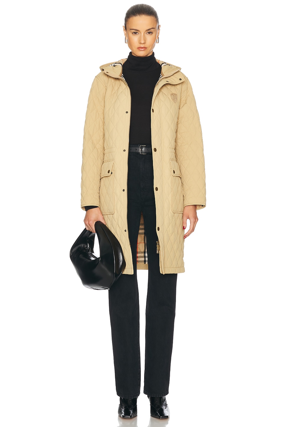 

Длинная стеганая куртка Burberry, цвет Flax & Sand Ip Check