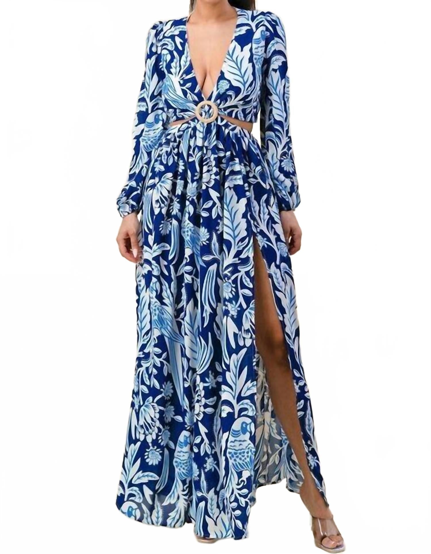 

Кэмил Шифоновое платье с цветочным принтом и деталью в виде кольца в темно-синем цвете THE SANG