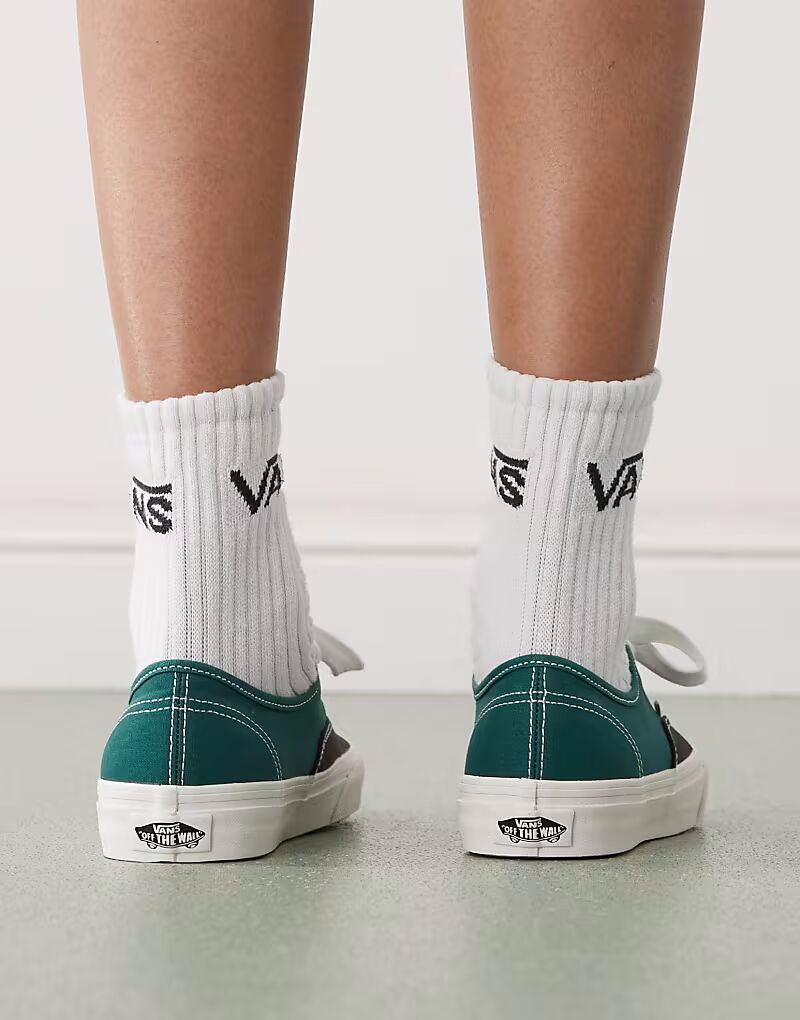 Кроссовки Vans Authentic двухцветные с крупными шнурками серого и зеленого цвета — фото 4
