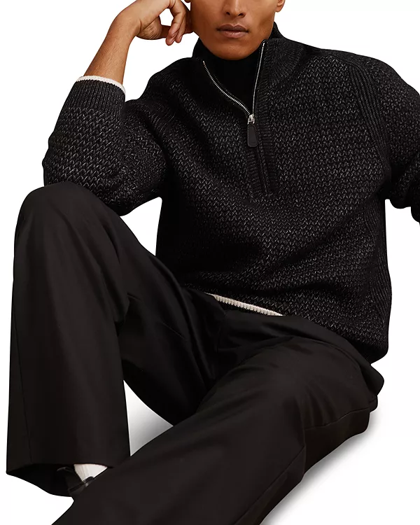 

Свитер Stockdale с длинными рукавами, застежкой-молнией до середины груди, из ворсистой ребристой ткани. Reiss, черный