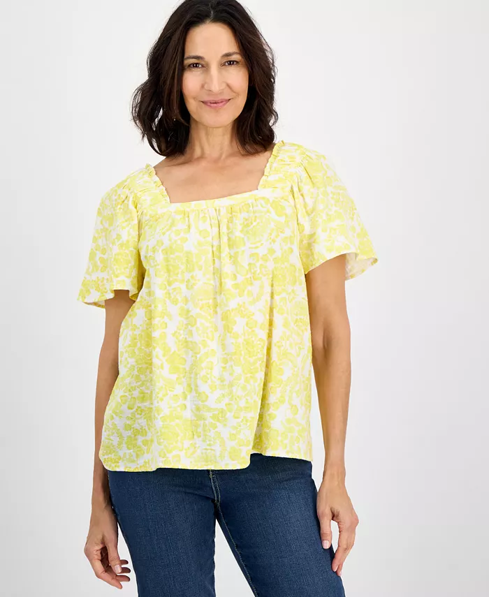 

Повседневная хлопковая блузка с квадратным вырезом Petite Style & Co, белый