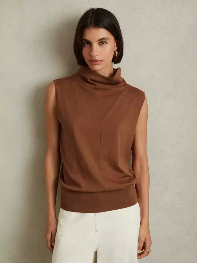 

Топ Reiss Harper Slouch Neck Wool Knit Sleeveless, цвет toffee