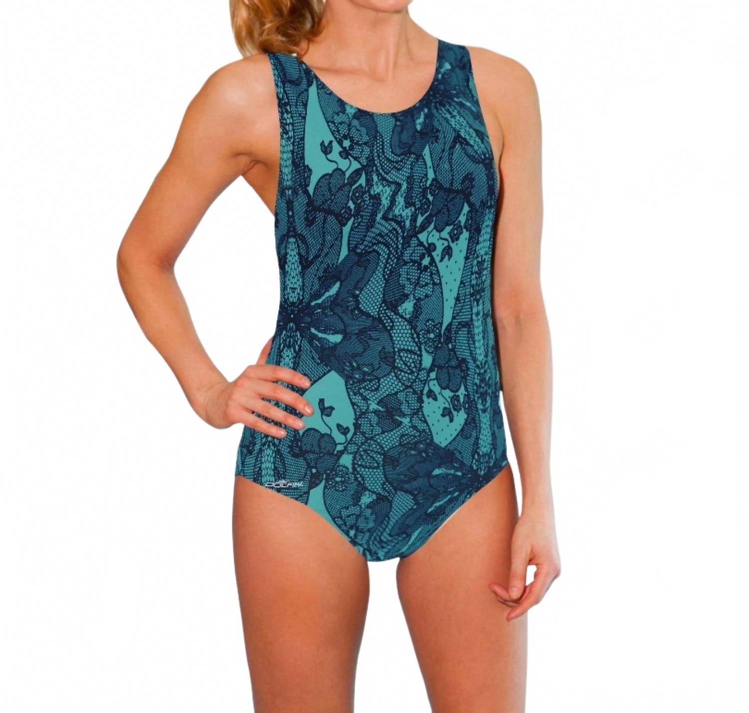 

Слитный купальник средней длины - плюс в цвете Lacey Teal Dolfin, Lacey Teal