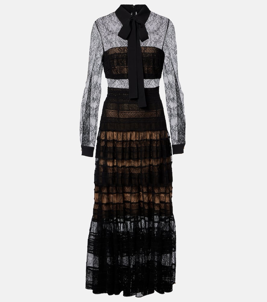 

Платье миди с кружевом и макраме Elie Saab, Black