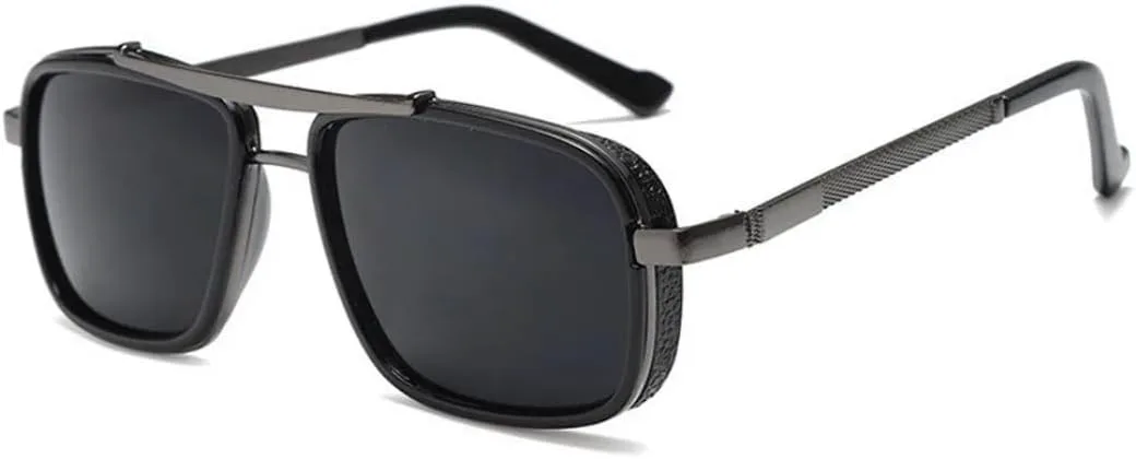 

Ретро-солнцезащитные очки для женщин и мужчин, классические очки с двойной перемычкой, толстой металлической оправой, в стиле стимпанк SZVVBKK, Grey Black