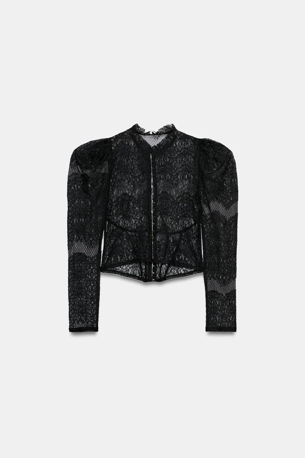 Топ Zara Chaqueta Corsetera Encaje, черный — фото 4