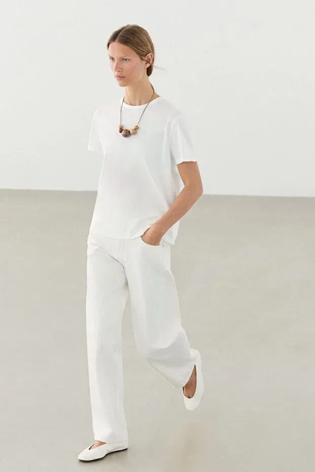 Женская футболка хлопковая Massimo Dutti, Broken White — фото 4