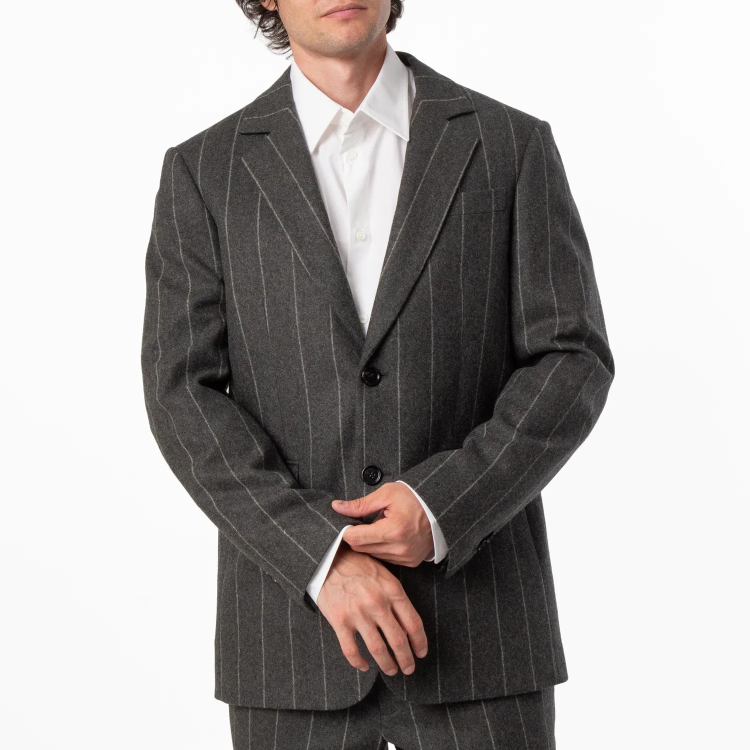 Пиджак приталенный в полоску Pinstriped Wool Tailored Blazer Jacket Burberry, Dark Grey Melange