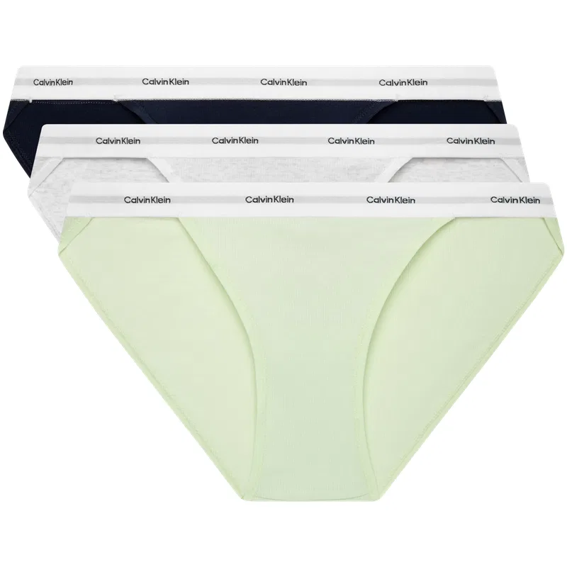 Женские трусы-слипы с принтом, комплект из 3 штук, Calvin Klein, Navy Blue/Light Linen White/Ice Mint Green