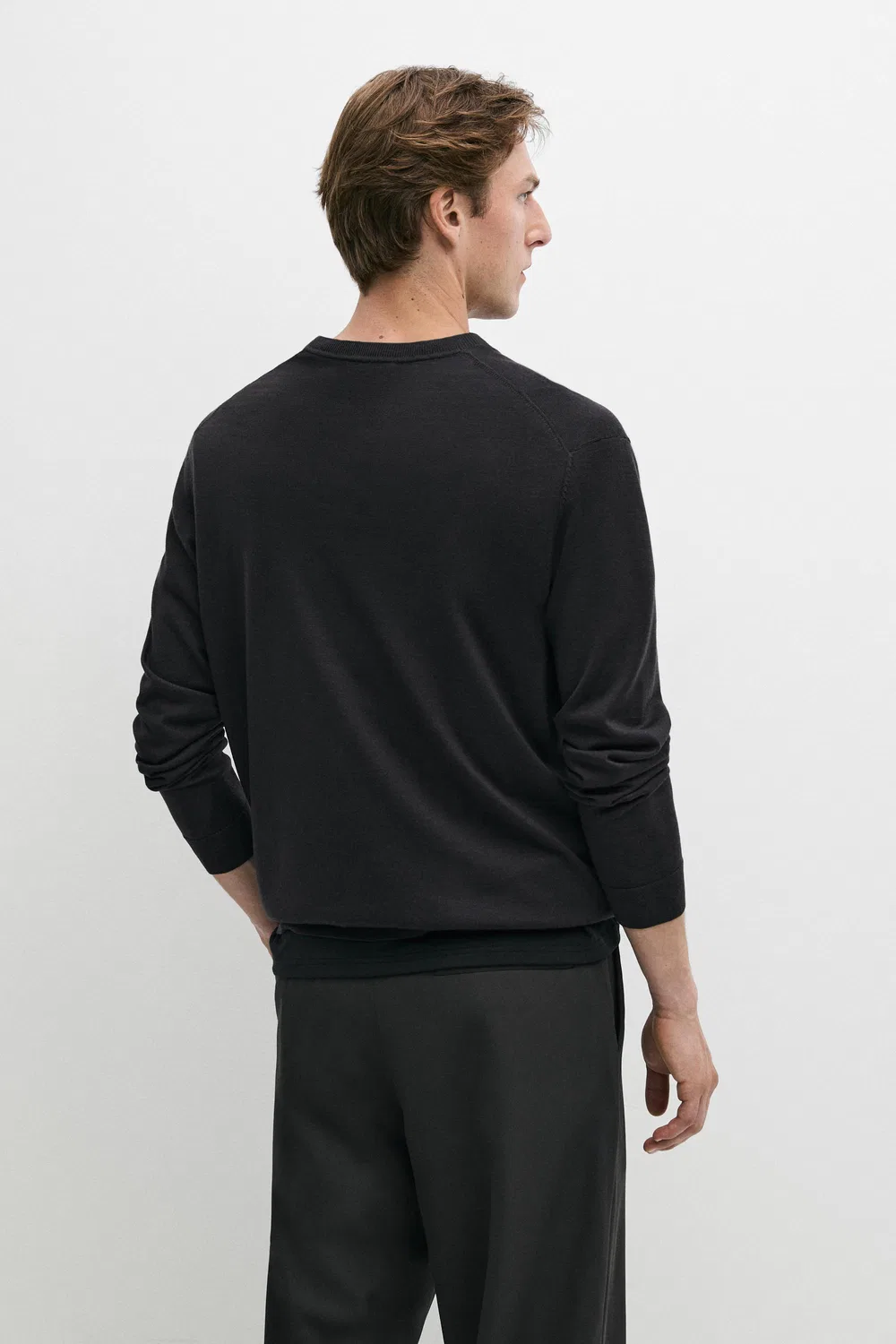 Свитер Massimo Dutti, из мериносовой шерсти, серовато-зеленый — фото 3