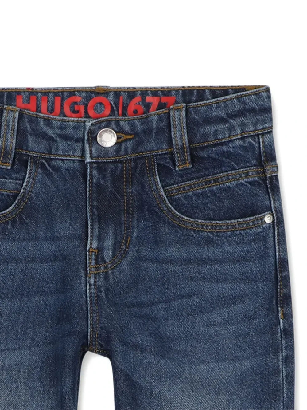 Джинсы с эффектом потертости и нашивкой-логотипом HUGO KIDS, синий — фото 3