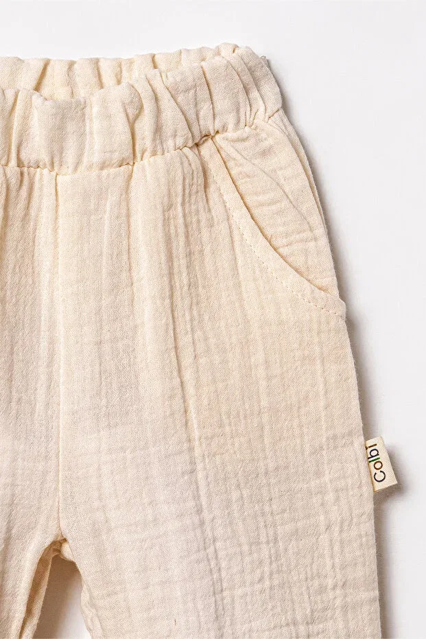 Детские штаны для девочек с эластичным манжетом и поясом Organic Muslin Fabric Baby Pants Mini Cotton, Nude Color — фото 3