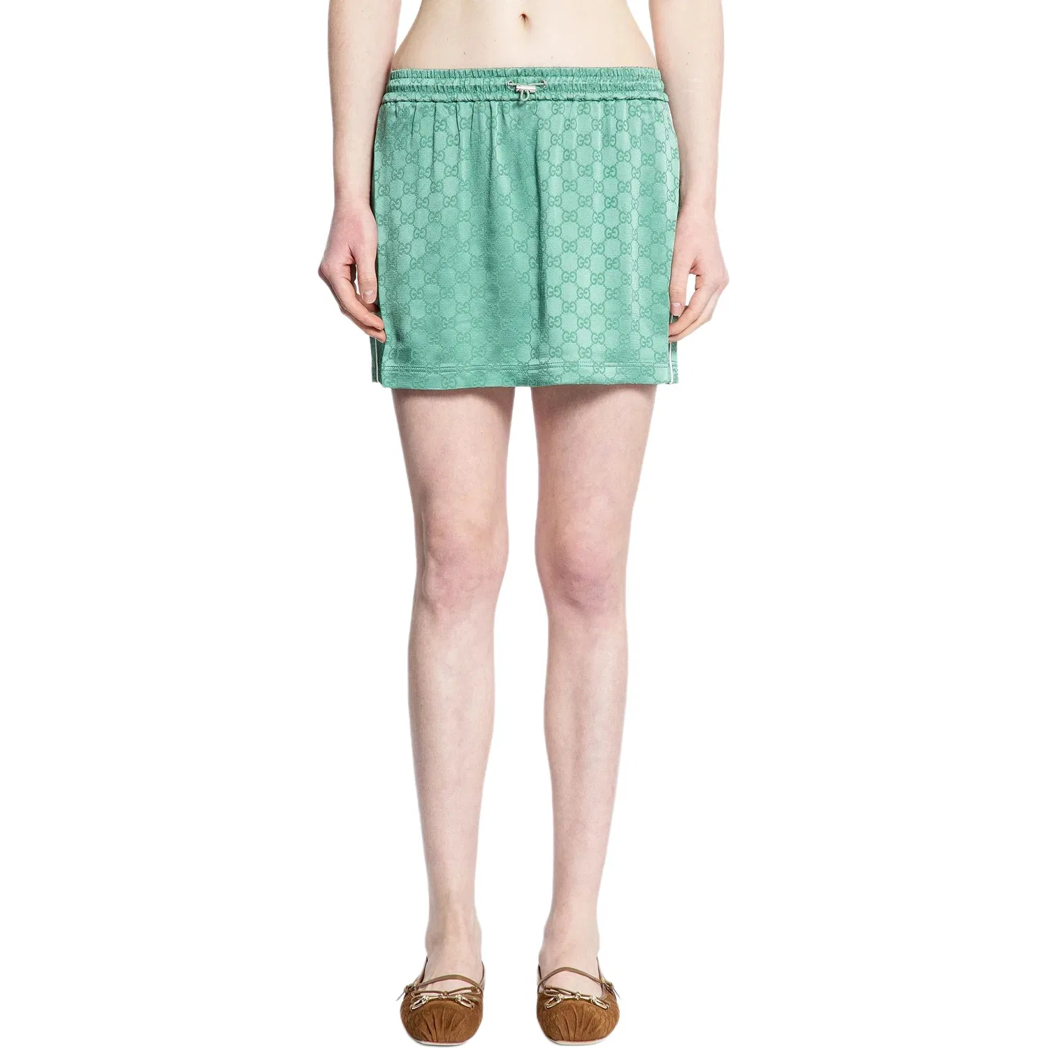 Женская мини-юбка из атласа GUCCI, Green — фото 3